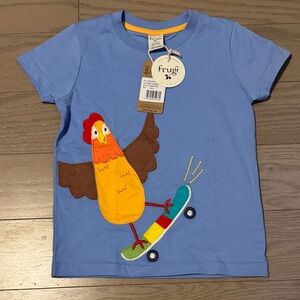 Kids Blue Frugi Rooster Skateboard T-Shirt